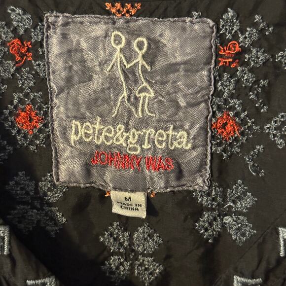Johnny Was Pete & Greta Embroidered Black Tunic Top Boho Hippie Western size M - Picture 4 of 9